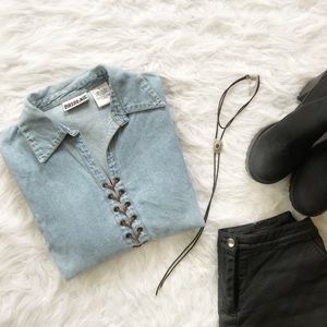 Bill Blass Vintage Denim Lace Up Top